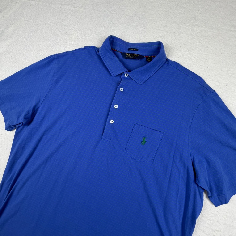 Polo Golf Ralph Lauren Mens XXL Blue Green Striped Stretch‎ Lisle Pocket Polo